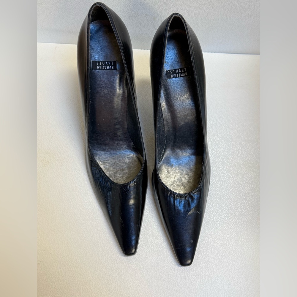 Stuart Weitzman Heels Pointy Toe 10.5 N Narrow Black Leather